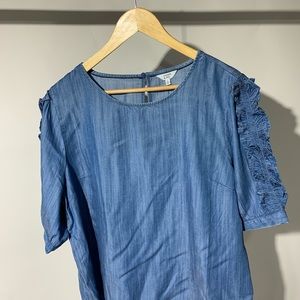 Crown + Ivy tencel chambray denim top XL NWT